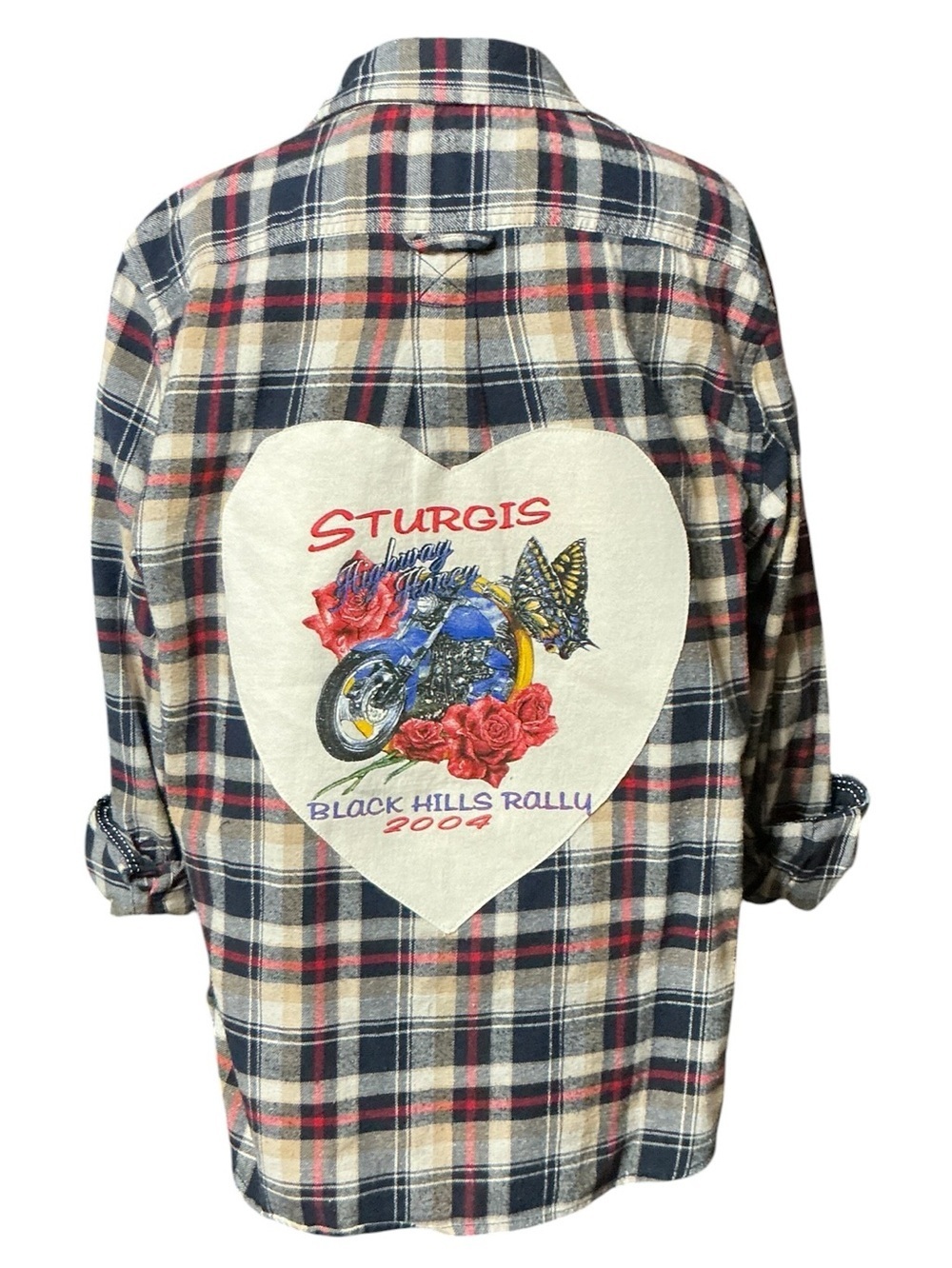 Sturgis Black Hills Rally 2004 Upcycled Flannel Top T Shirt Motorcycle - Picture 5 of 9